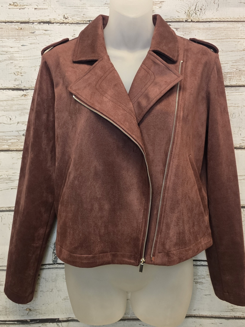 LC Lauren Conrad Maroon Suede Moto Jacket Size Small